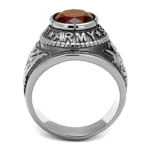 Men's US Army Stainless Steel TK316 Red Oval Crystal Ring