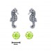 2PR025 Sterling Silver Seahorse and 4mm Lime Green CZ Earring Set