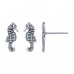 2PR025 Sterling Silver Seahorse and 4mm Lime Green CZ Earring Set