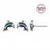2PR001 Dolphin and 4mm Sky Blue CZ Earring Set 925 Sterling Silver