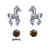 2PR010 Horses and 4mm Chocolate Brown CZ Earring Set 925 Sterling Silver