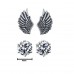 2PR020 Angel Wings and 4mm Clear CZ Earring Set 925 Sterling Silver