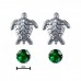 2PR012 Turtle and 4mm Irish Green CZ Earring Set 925 Sterling Silver