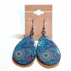 CLAY135 Aqua Kaleidoscope Large Teardrop Earrings