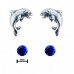 2PR003 Dolphin and 4mm Sapphire Gemstone Earring Set 925 Sterling Silver