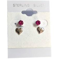 2PR017 Hearts and 4mm Lab Created Ruby Earring Set 925 Sterling Silver