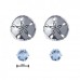2PR004 Sand Dollar and 4mm Sky Blue CZ Earring Set 925 Sterling Silver