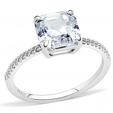 8mm Square Cut Engagement Ring with Side Accents Stainless Steel