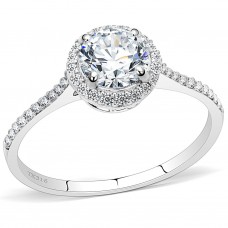 6mm Round Cut Clear Cubic Zirconia Halo Style Engagement Ring Stainless Steel