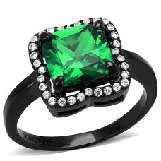 Square Cut Green CZ Black Plated Stainless Steel Birthstone Ring