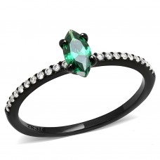 7x3.5mm Marquis Cut Green CZ Black Plated Ring with Side Stones Stainless Steel