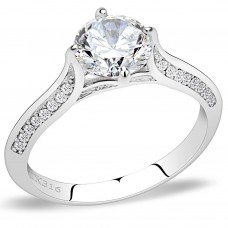 7mm Round Cut Clear Cubic Zirconia Princess Style Engagement Ring Stainless Steel