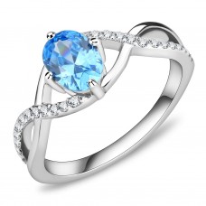7.5mm Oval Cut Infinity Design Solitaire Sky Blue Birthstone Ring Stainless Steel