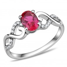 7.5mm Ruby Red Oval CZ Endless Love Birthstone Ring Stainless Steel