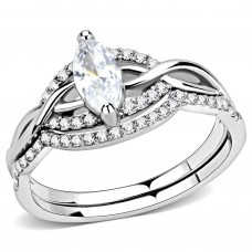 8.4mm Marquis Cut Forever Yours Engagement Wedding Ring Set Stainless Steel