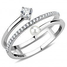 Stainless Steel Clear CZ Imitation Pearl Bypass Ring