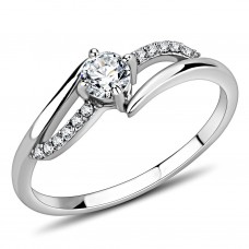 4mm Bypass Style Clear CZ Engagement Ring Stainless Steel
