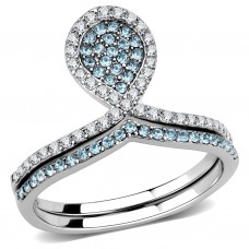 Teardrop Style Ring Set with 1mm Clear and Light Blue CZ Stainless Steel