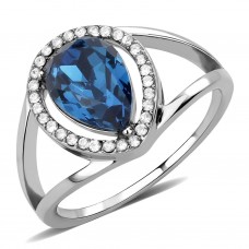 Stainless Steel Montana Blue Crystal Halo Ring
