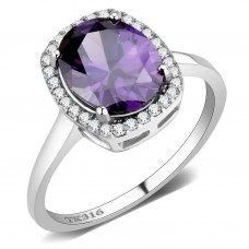 8x10mm Oval Cut Purple CZ Halo Style Cocktail Ring Stainless Steel
