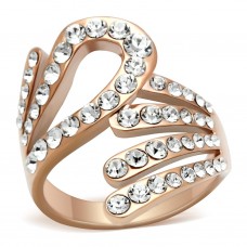 Rose Gold Plated Stainless Steel Clear Crystal Cocktail Ring