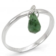Genuine Emerald Briolette Drop Sterling Silver Gemstone Ring