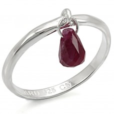Genuine Ruby Briolette Drop Sterling Silver Gemstone Ring