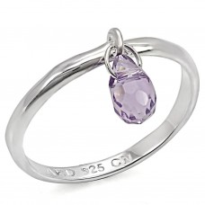 Genuine Amethyst Briolette Drop Sterling Silver Gemstone Ring