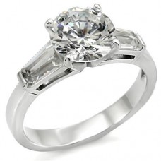 8.5mm Round Cut Clear CZ Engagement Wedding Ring Stainless Steel