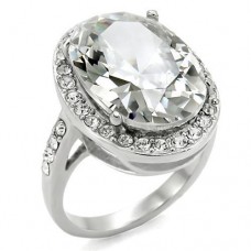 18x13mm Oval Cut Clear CZ Halo Style Engagement Wedding Cocktail Ring Stainless Steel
