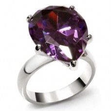 20x15mm Pear Cut Purple CZ Cocktail Birthstone Ring Stainless Steel