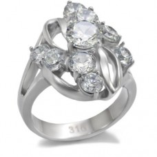 Stainless Steel Clear CZ Cluster Cocktail Ring