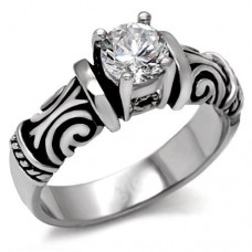 Stainless Steel Clear CZ Wedding Engagement Ring