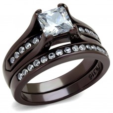 Brown Plated Clear CZ Wedding Engagement Ring Set