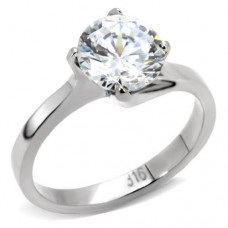 Stainless Steel Clear CZ Wedding Engagement Ring