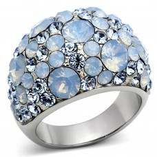 Stainless Steel Dome Ring with Sea Blue Opaque Crystals