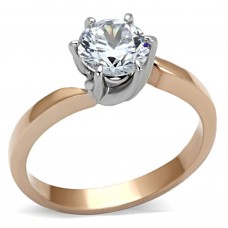 Rose Gold Plated Stainless Steel Clear CZ Wedding Engagement Ring