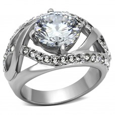 Stainless Steel Clear CZ Large Cocktail Ring