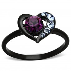 Black Plated Purple Crystal Heart Ring
