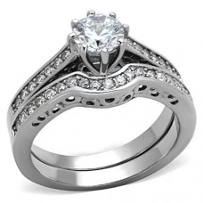 Stainless Steel Clear CZ Wedding Engagement Ring Set