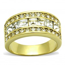 Gold Plated Stainless Steel Ring with Clear Crystal