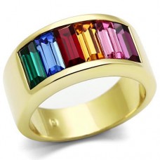 Gold Plated Stainless Steel Rainbow Crystal Ring