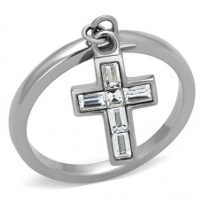 Stainless Steel Dangling Cross Ring with Clear Crystal
