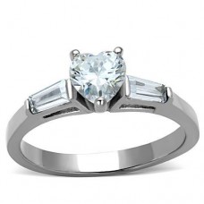 Stainless Steel Clear Heart CZ Wedding Engagement Ring