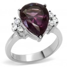 Stainless Steel Purple CZ Teardrop Cocktail Ring