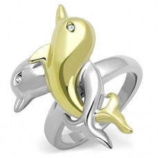 Two Tone Gold Plated and Stainless Steel Playful Whales Ring