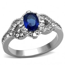 Stainless Steel Blue and Clear Crystal Cocktail Ring