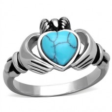 Stainless Steel Imitation Turquoise Heart Claddagh Ring