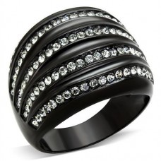 Black Plated Clear Cryatal Dome Style Cocktail Ring
