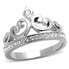 Stainless Steel Clear Crystal Crown Style Cocktail Ring